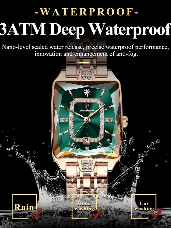 Rose Gold Bracelet Watch with Emerald Green Dial